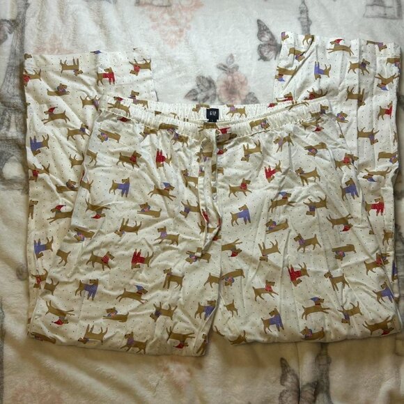 GAP cream and tan dog print loungewear pants - Picture 1 of 6